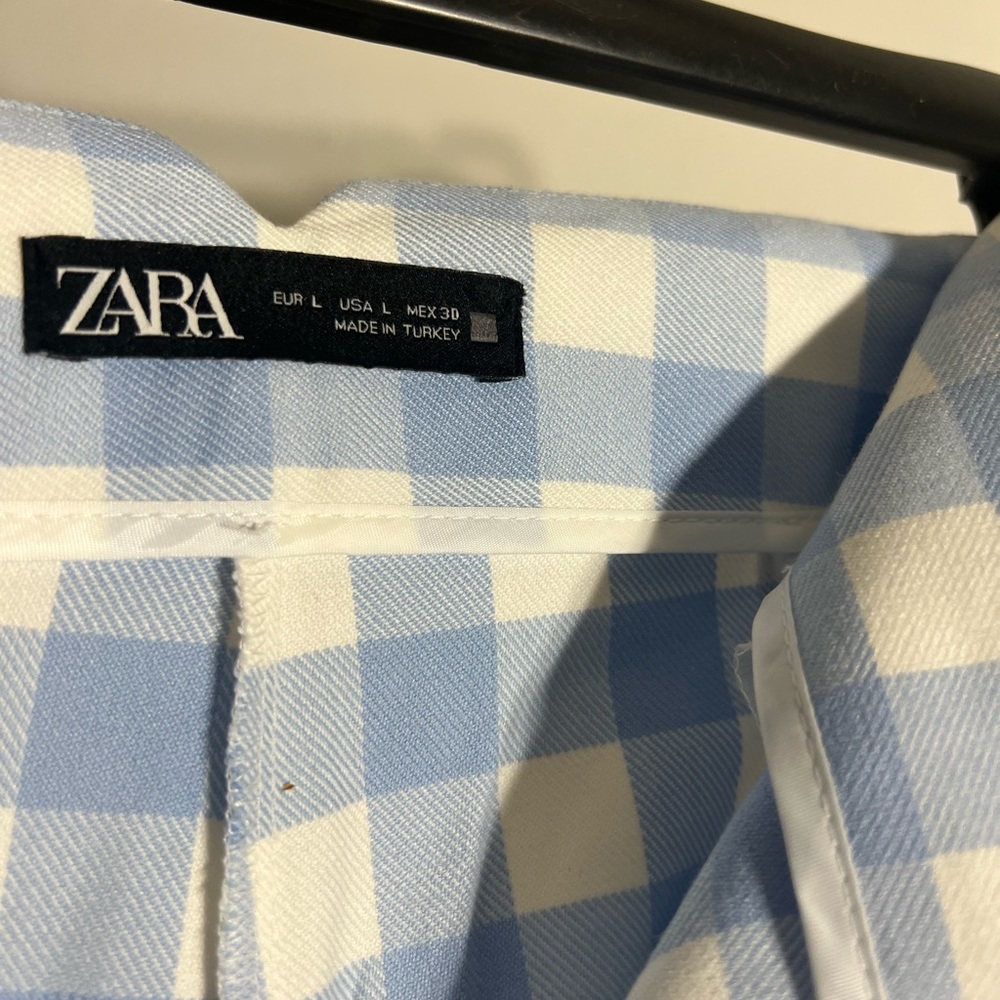 High waisted, lightweight, straight leg blue gingham Zara trousers